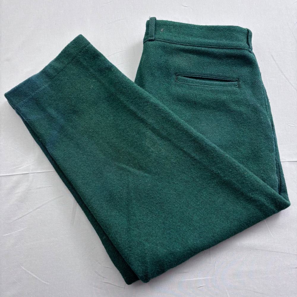 Vintage Johnson Woolen Mills Green Wool Hunting Pants Mens 37x26 Made in USA
